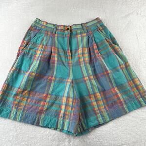 Karen Scott pastel plaid Vintage shorts women’s size 14 green purple